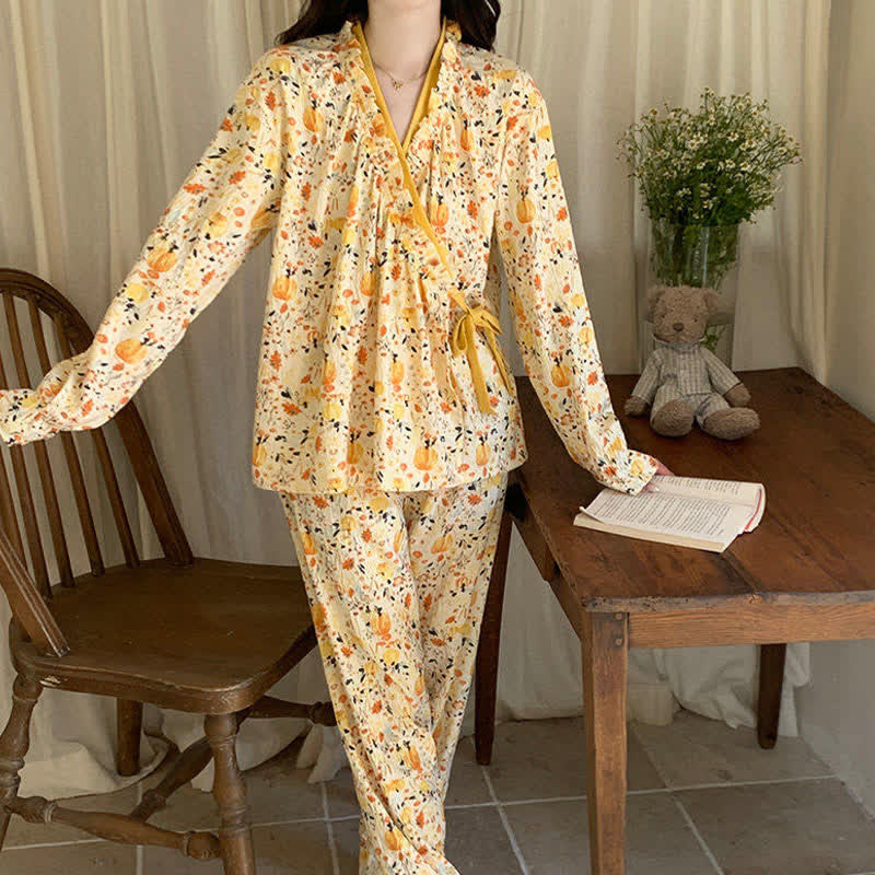 Ownkoti Ruffled Neck Yellow Floral Pajama Set - image 5