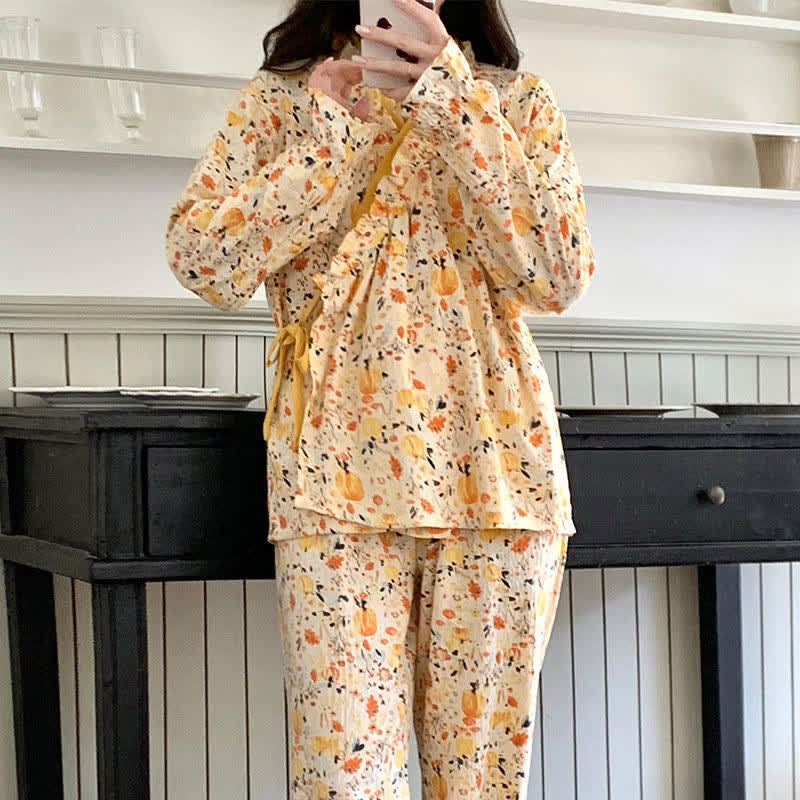 Ownkoti Ruffled Neck Yellow Floral Pajama Set - image 4