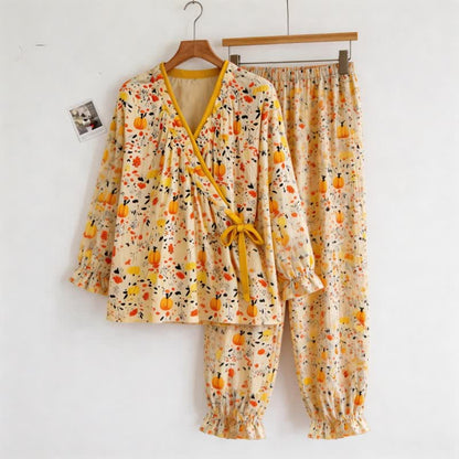 Ownkoti Ruffled Neck Yellow Floral Pajama Set - image 2