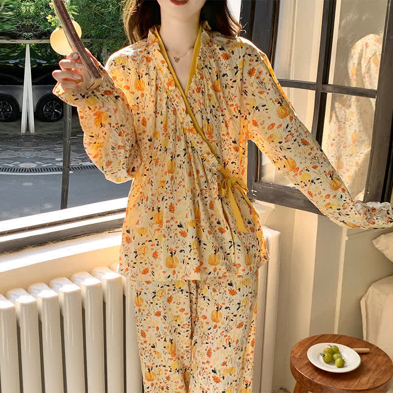 Ownkoti Ruffled Neck Yellow Floral Pajama Set - image 7