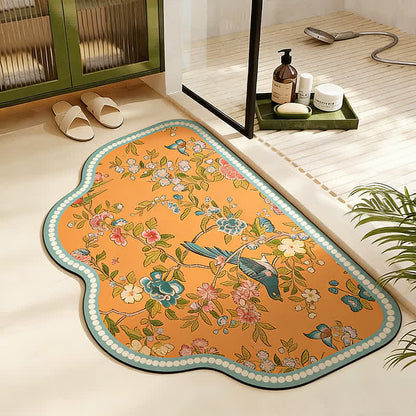 Ownkoti Oriental Floral Bird Diatom Mud Bath Mat - Trapezoid - 23" x 35" - image 2