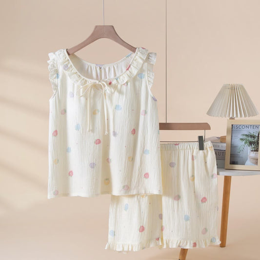 Ownkoti Cute Strawberry Cotton Gauze Sleeveless Pajamas - Beige - XL - image 0