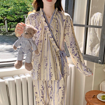 Ownkoti Ruffled Neck Purple Floral Pajama Set - image 2