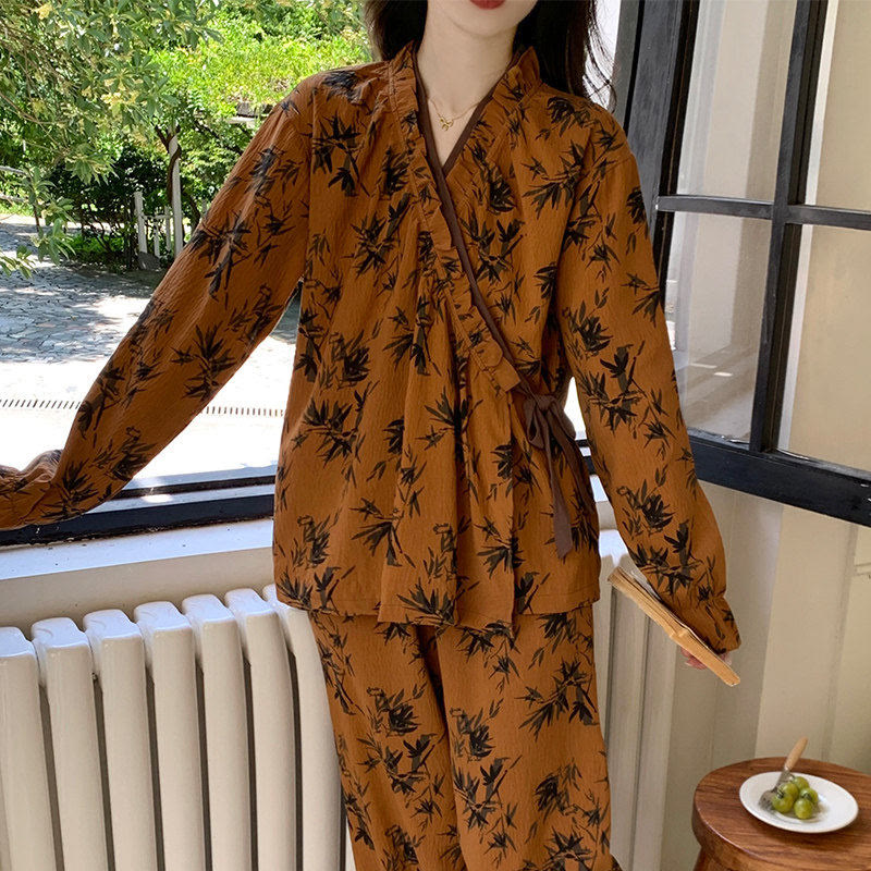 Ownkoti Ruffled Neck Leaf Print Pajama Set - image 7