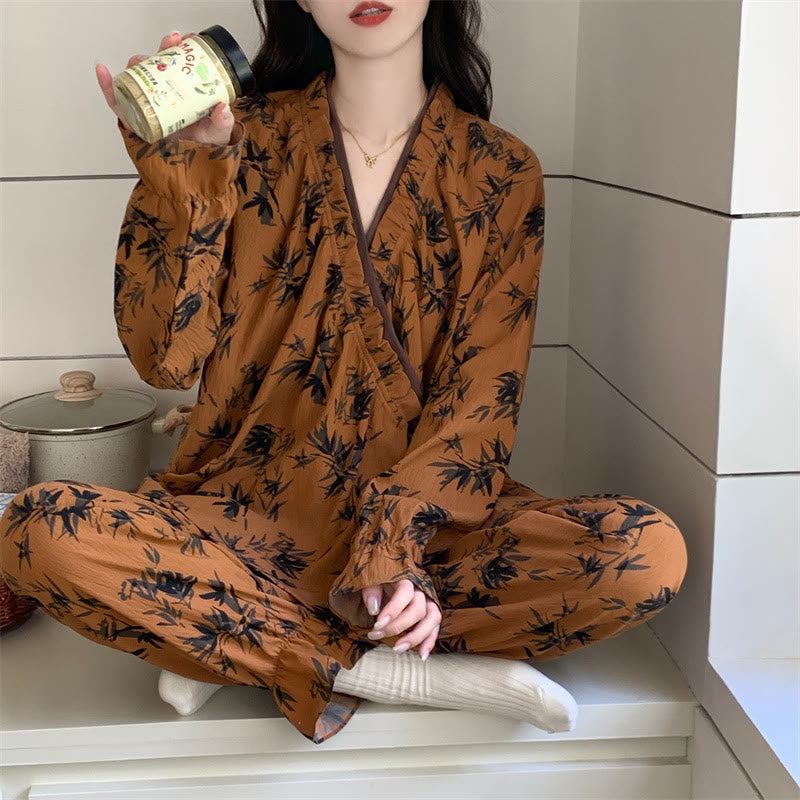 Ownkoti Ruffled Neck Leaf Print Pajama Set - image 2