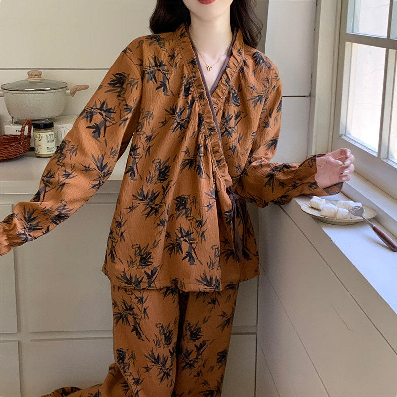 Ownkoti Ruffled Neck Leaf Print Pajama Set - image 4