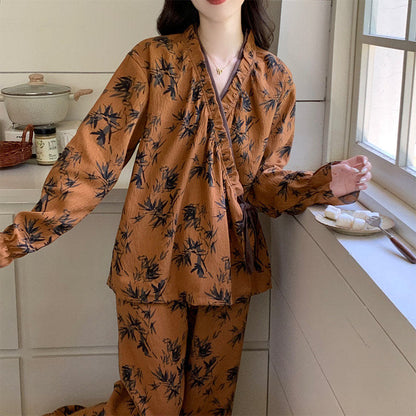 Ownkoti Ruffled Neck Leaf Print Pajama Set - image 4