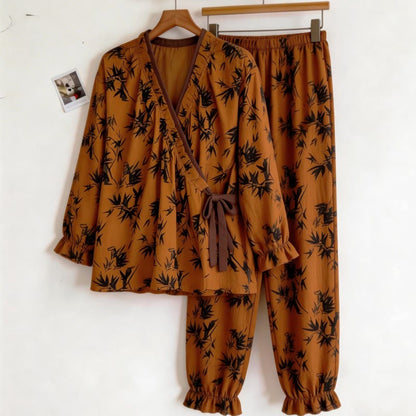 Ownkoti Ruffled Neck Leaf Print Pajama Set - image 8