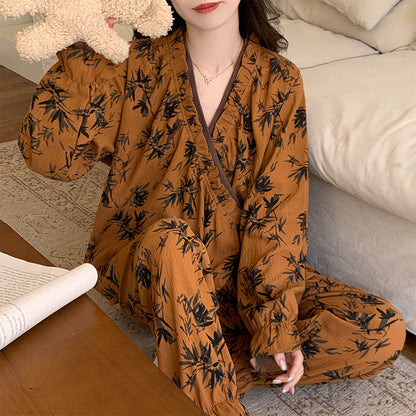 Ownkoti Ruffled Neck Leaf Print Pajama Set - image 5