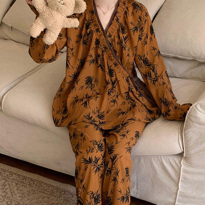 Ownkoti Ruffled Neck Leaf Print Pajama Set - image 1