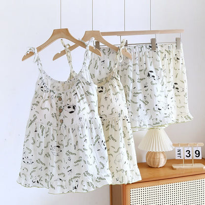 Ownkoti Cat & Leaf Pure Cotton Sleeveless Pajamas - image 1