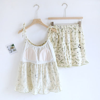 Ownkoti Cat & Leaf Pure Cotton Sleeveless Pajamas - image 3