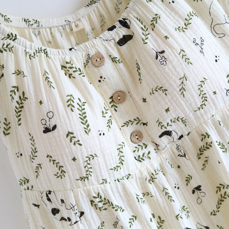 Ownkoti Cat & Leaf Pure Cotton Sleeveless Pajamas - image 6