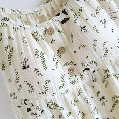 Ownkoti Cat & Leaf Pure Cotton Sleeveless Pajamas - image 6
