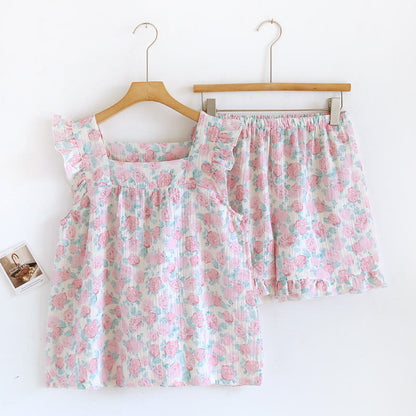 Ownkoti Romantic Floral Cotton Gauze Sleeveless Pajamas - Pink - XL - image 0