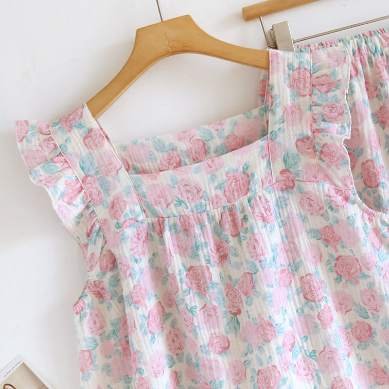 Ownkoti Romantic Floral Cotton Gauze Sleeveless Pajamas - image 2