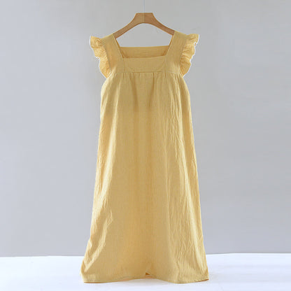 Ownkoti Gingham Flutter Sleeve Cotton Nightgown - Yellow - XL - image 15