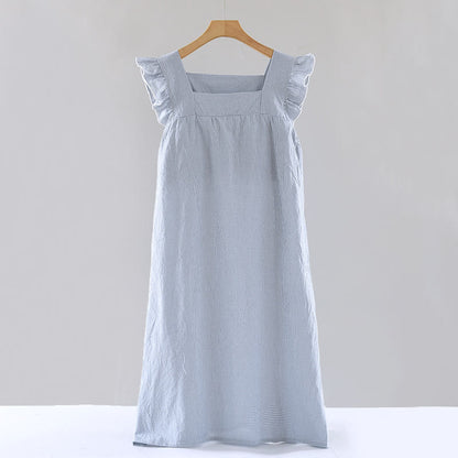 Ownkoti Gingham Flutter Sleeve Cotton Nightgown - Blue - XL - image 10