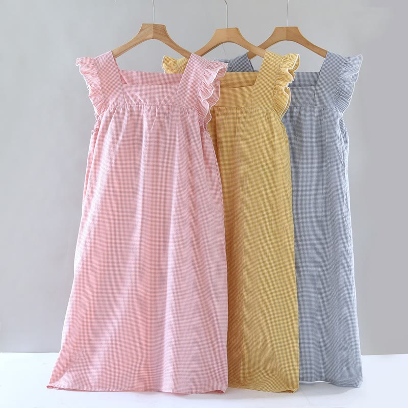 Ownkoti Gingham Flutter Sleeve Cotton Nightgown - image 0