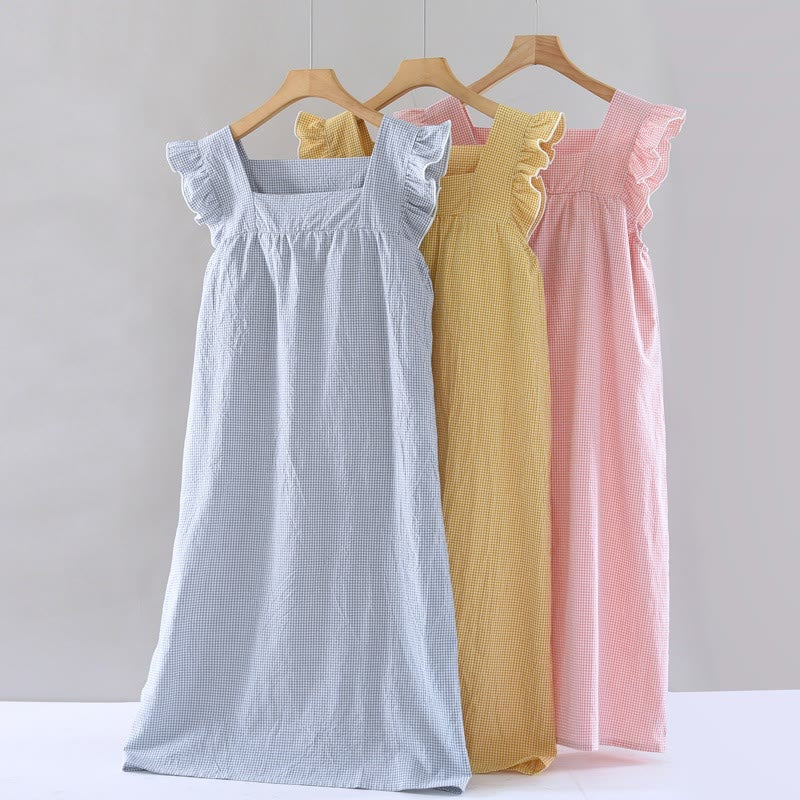 Ownkoti Gingham Flutter Sleeve Cotton Nightgown - image 1