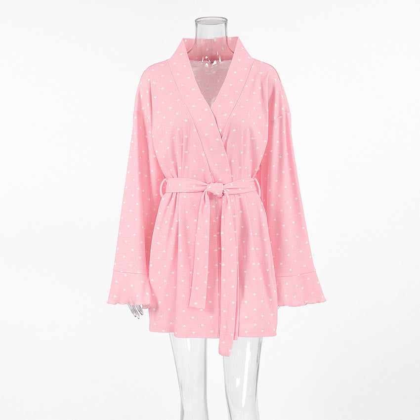Ownkoti Heart Print Ruffle Knit Pajama Robe - image 6