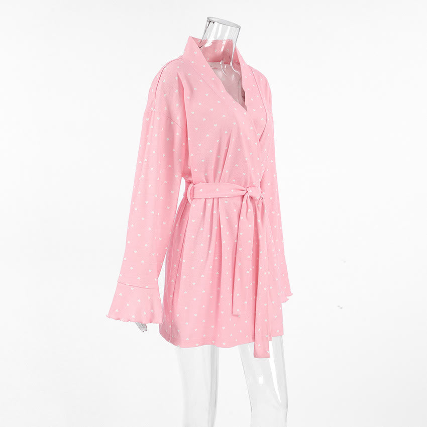 Ownkoti Heart Print Ruffle Knit Pajama Robe - image 7