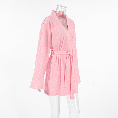 Ownkoti Heart Print Ruffle Knit Pajama Robe - image 7