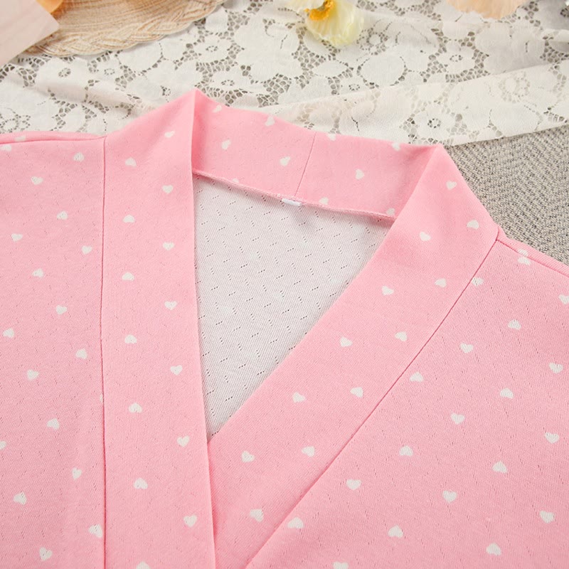 Ownkoti Heart Print Ruffle Knit Pajama Robe - image 10