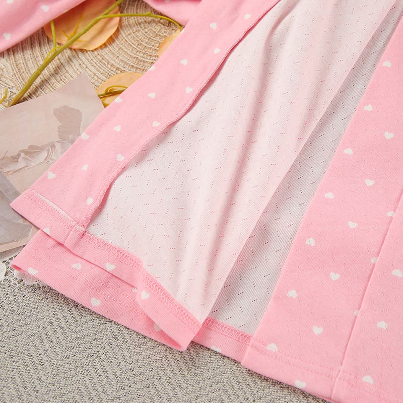 Ownkoti Heart Print Ruffle Knit Pajama Robe - image 11