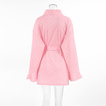 Ownkoti Heart Print Ruffle Knit Pajama Robe - image 8