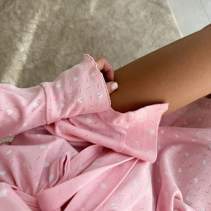 Ownkoti Heart Print Ruffle Knit Pajama Robe - image 5