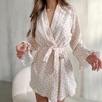 Ownkoti Floral Print Ruffle Knit Pajama Robe - image 3