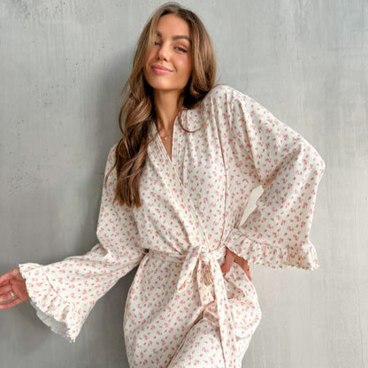 Ownkoti Floral Print Ruffle Knit Pajama Robe - image 4