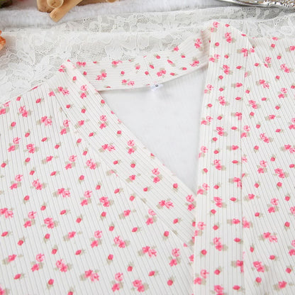 Ownkoti Floral Print Ruffle Knit Pajama Robe - image 8