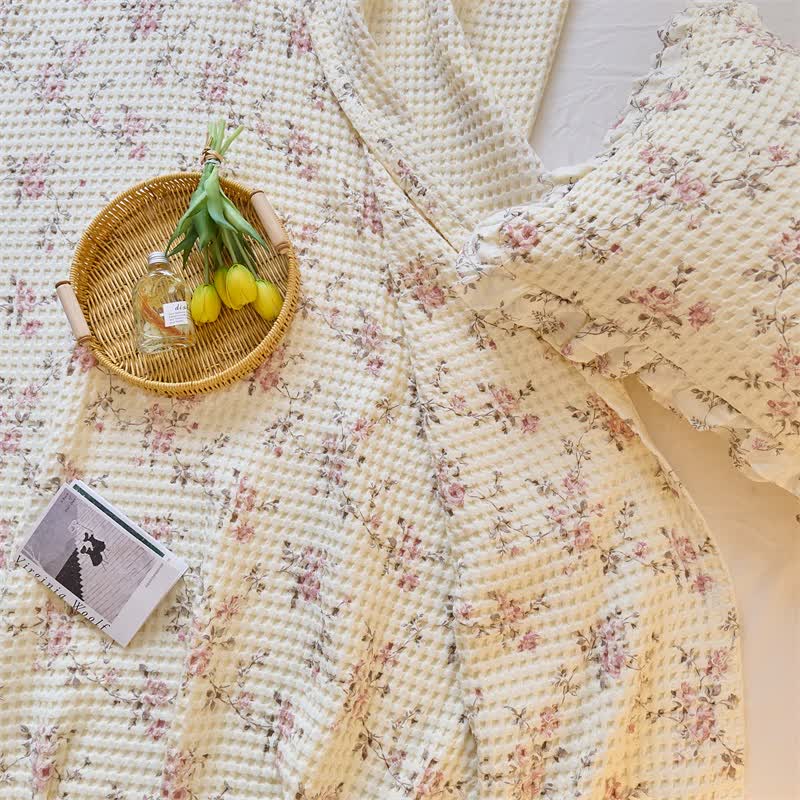 Ownkoti Floral Cotton Gauze Waffle Weave Quilt Blanket - image 9
