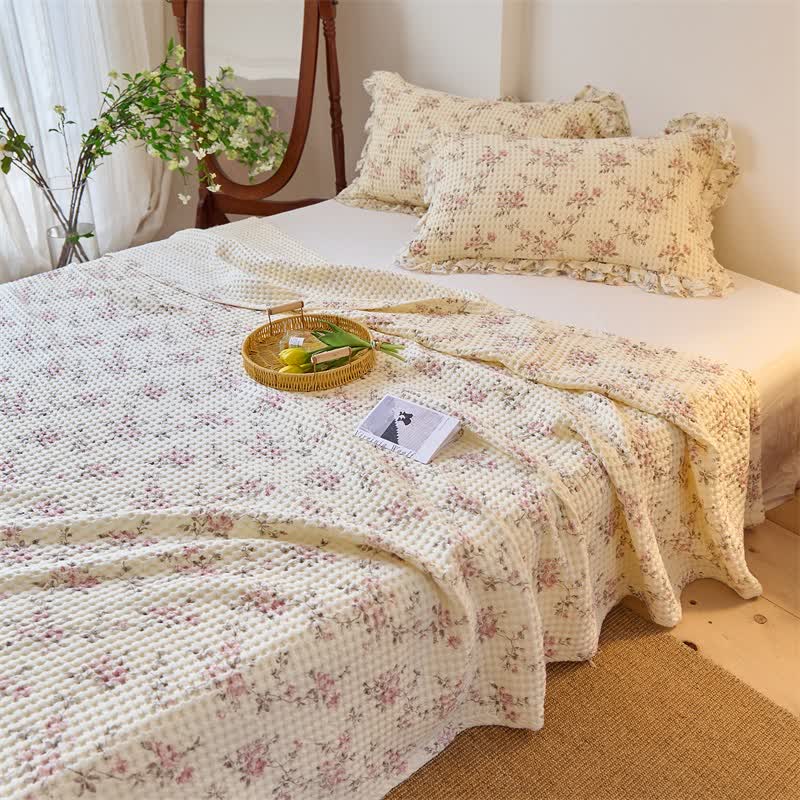 Ownkoti Floral Cotton Gauze Waffle Weave Quilt Blanket - image 6