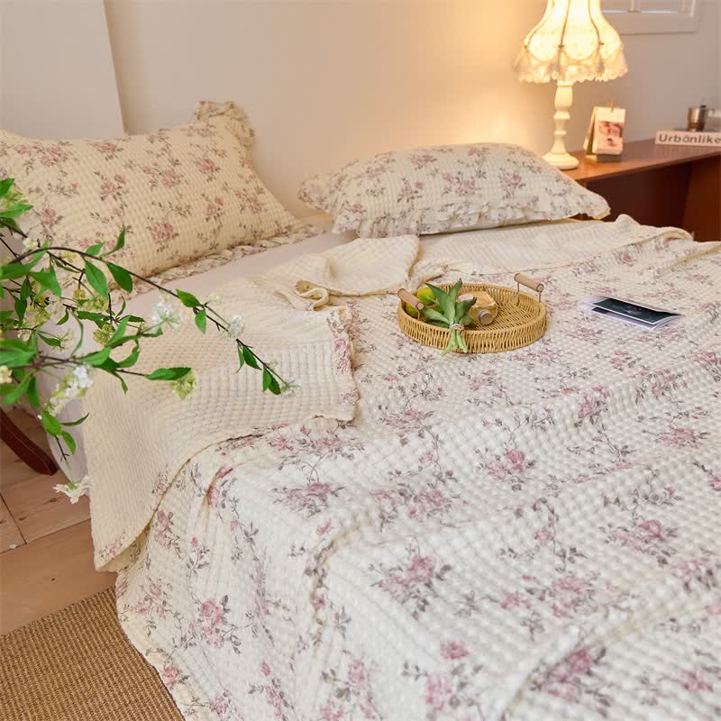 Ownkoti Floral Cotton Gauze Waffle Weave Quilt Blanket - image 5
