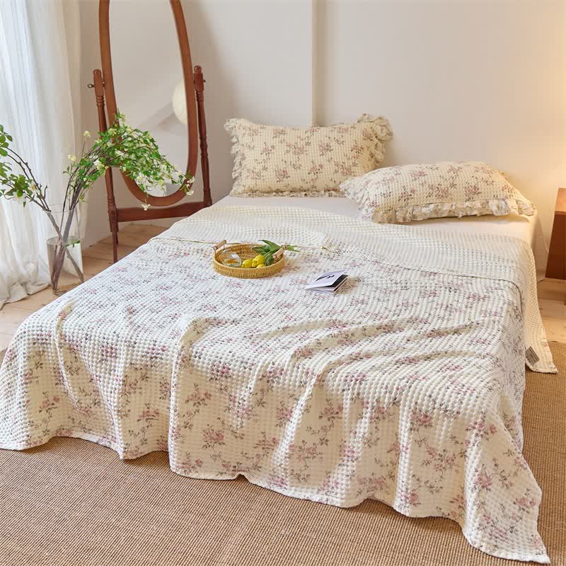 Ownkoti Floral Cotton Gauze Waffle Weave Quilt Blanket - image 2