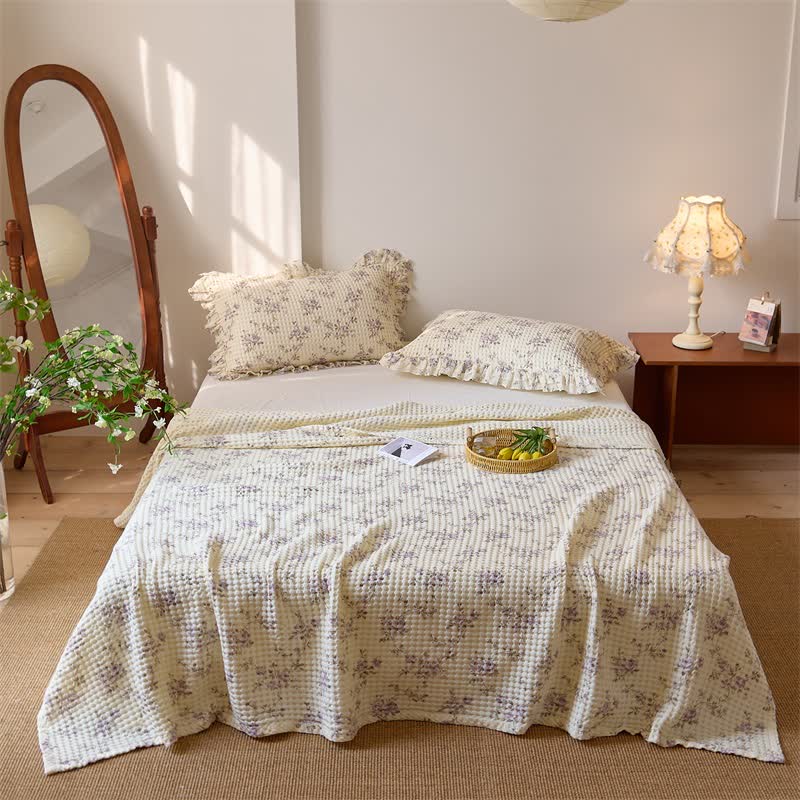 Ownkoti Floral Cotton Gauze Waffle Weave Quilt Blanket - Purple - Quilt with 2PCS Pillowcases - Queen - image 14