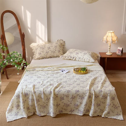 Ownkoti Floral Cotton Gauze Waffle Weave Quilt Blanket - Purple - Quilt with 2PCS Pillowcases - Queen - image 14