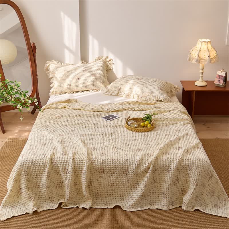 Ownkoti Floral Cotton Gauze Waffle Bedspread Quilt  - Brown - 2PCS Pillowcases - 20" x 29" - image 0