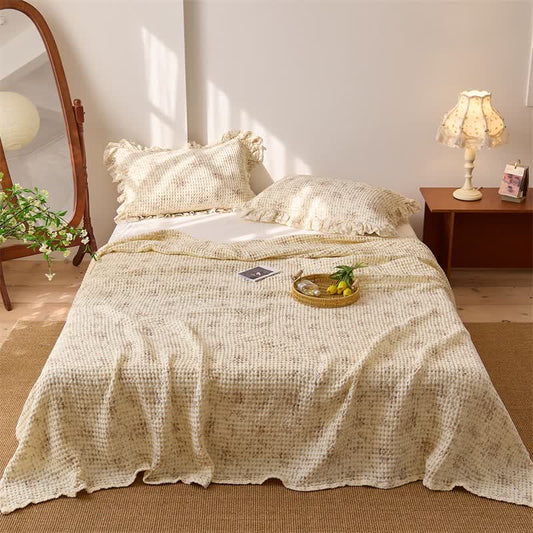 Ownkoti Floral Cotton Gauze Waffle Bedspread Quilt  - Brown - 2PCS Pillowcases - 20" x 29" - image 0