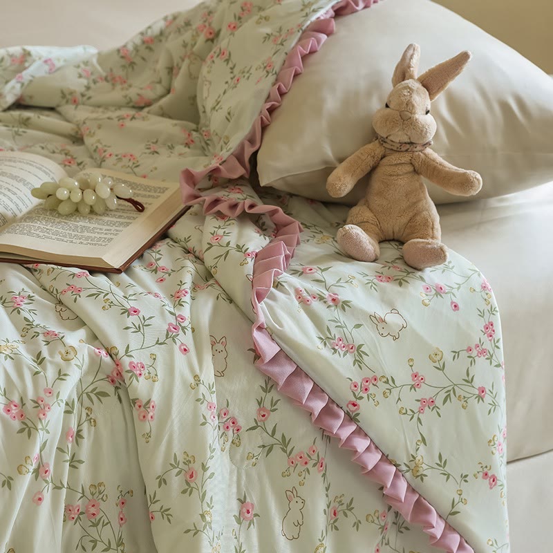 Ownkoti Floral & Bunny Ruffled Trim Summer Quilt - image 4
