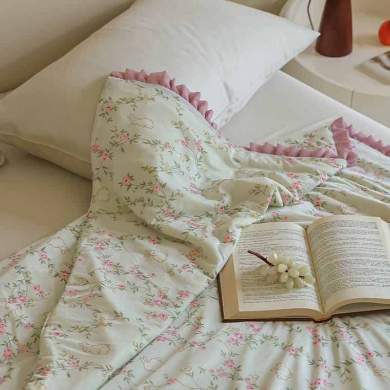 Ownkoti Floral & Bunny Ruffled Trim Summer Quilt - image 1