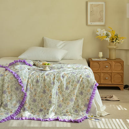 Ownkoti Purple Floral & Bunny Ruffled Summer Quilt - image 1
