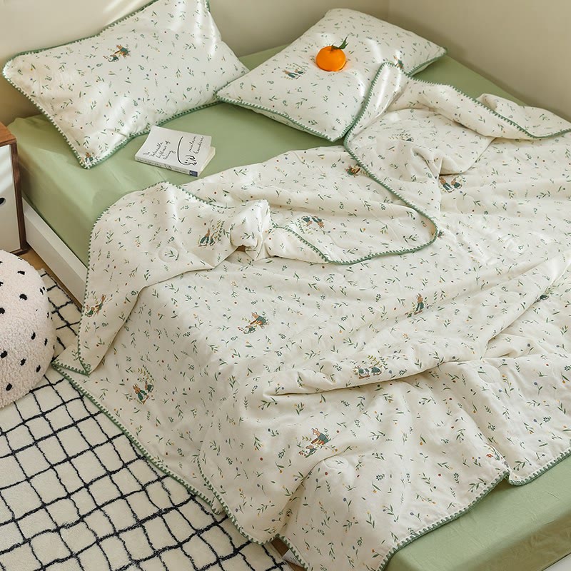 Ownkoti Botanical Leaf & Bunny Cotton Gauze Bedding  - image 6