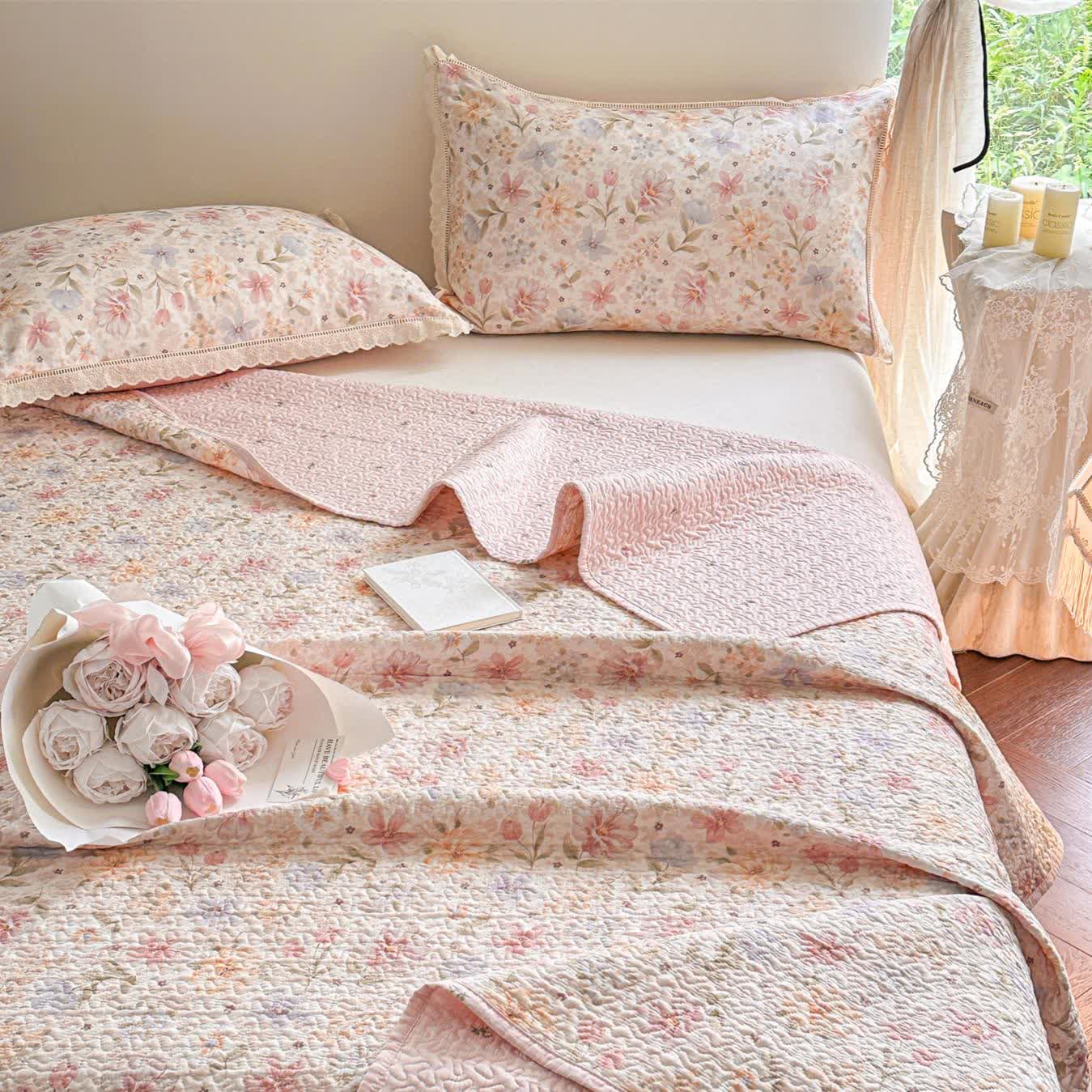 Ownkoti French Country Floral Quilted Cotton Bedspread - image 3