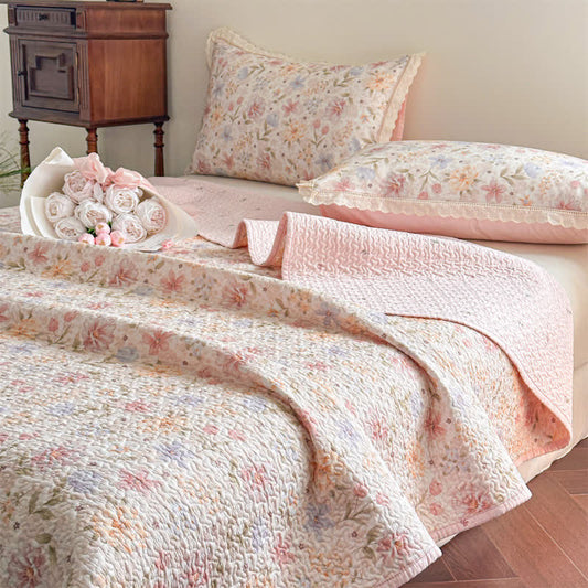 Ownkoti French Country Floral Quilted Cotton Bedspread - 2PCS Pillowcases - 19" x 29" - image 0