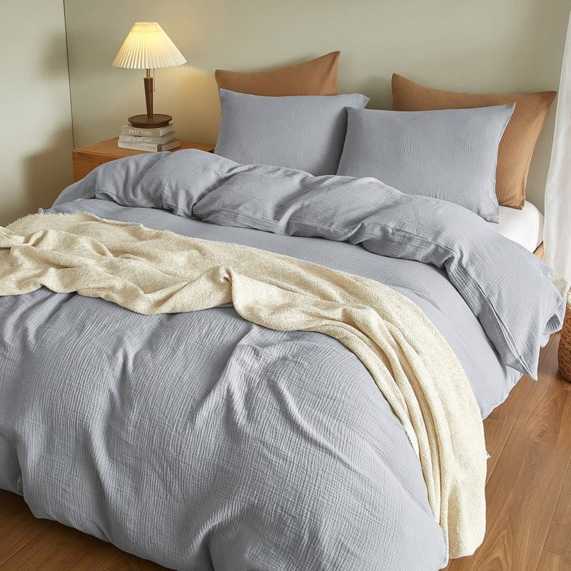 Ownkoti Simple Cotton Gauze Duvet Cover Set(3PCS) - Blue Gray - King - image 7