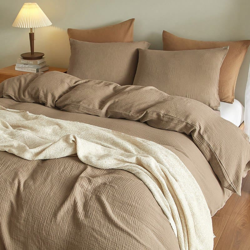 Ownkoti Simple Cotton Gauze Duvet Cover Set(3PCS) - Brown - King - image 5